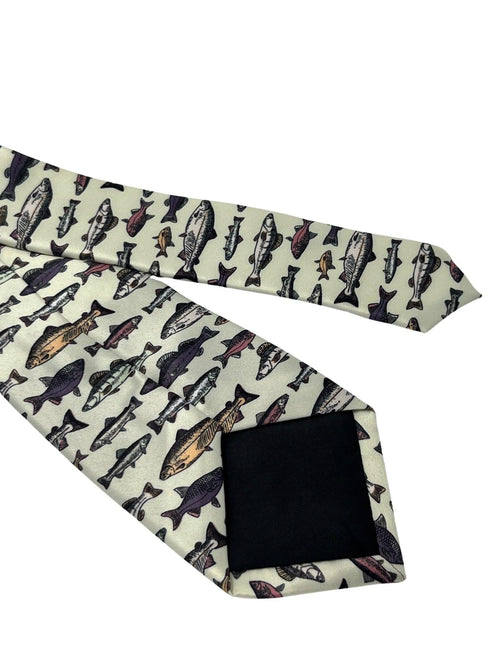 Ivory cream tie with bass carp trout sea fish-ing