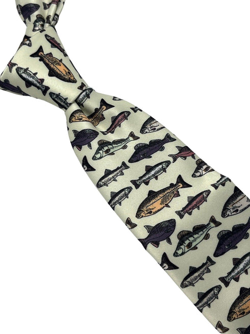 Ivory cream tie with bass carp trout sea fish-ing