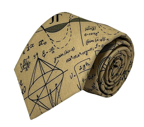 Beige cream gold with maths equations algebra Einstein tie