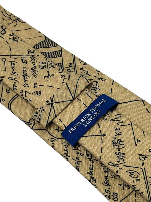 Beige cream gold with maths equations algebra Einstein tie