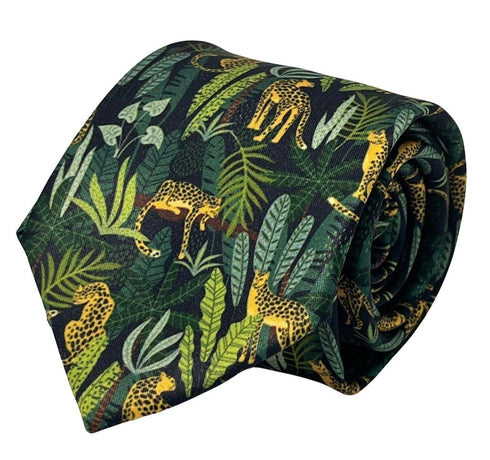 black and green jungle cheetah exotic tie