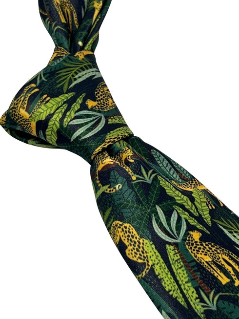 black and green jungle cheetah exotic tie