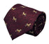 Maroon herringbone tie with thoroughbred horse design