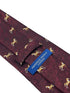Maroon herringbone tie with thoroughbred horse design