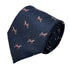 navy dark blue herringbone mens tie with thoroughbred horse design