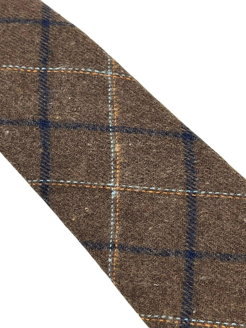 chocolate brown country tweed wool tie with blue check
