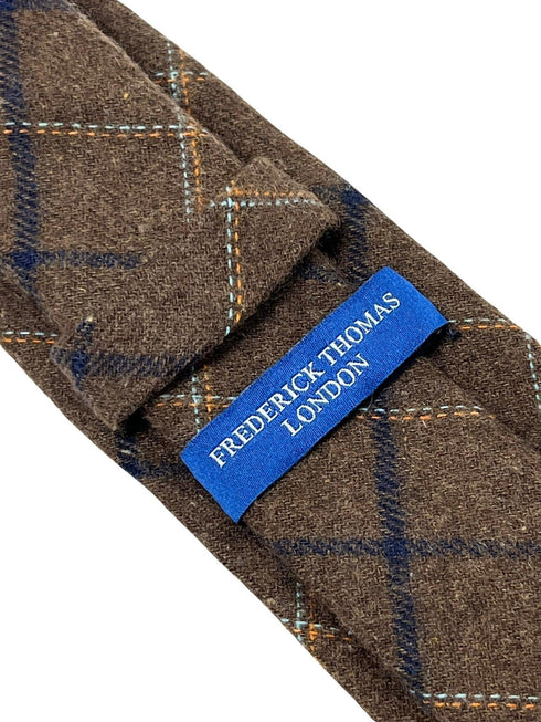 chocolate brown country tweed wool tie with blue check