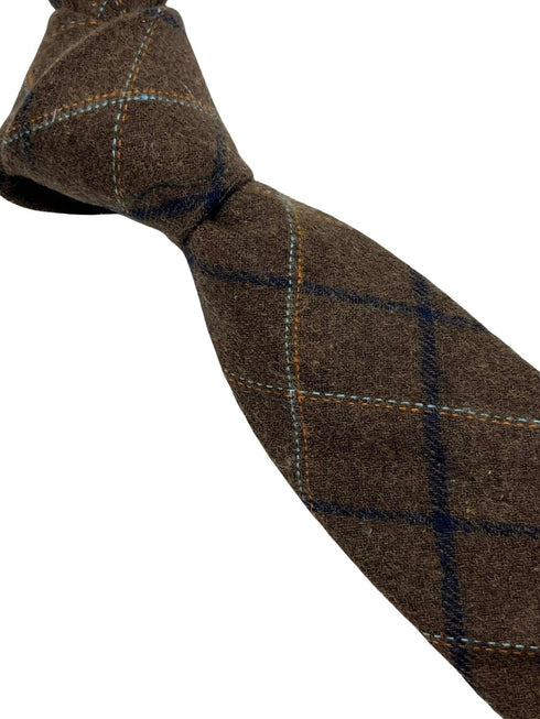 chocolate brown country tweed wool tie with blue check