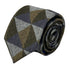 grey, blue and brown geometric triangular pattern cotton mens tie