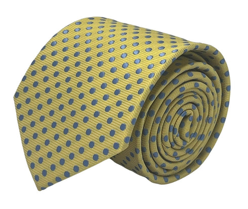 Pale lemon yellow tie with light blue polka spots