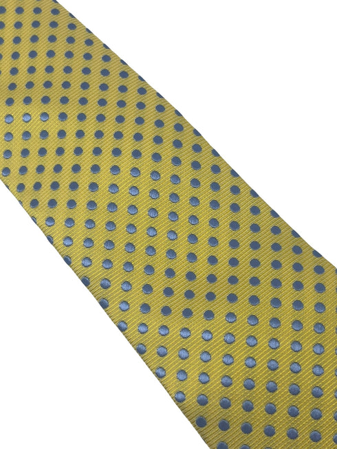 Pale lemon yellow tie with light blue polka spots