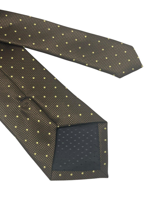 Chocolate coffee brown tie with light yellow pin spots in a subtle squared pattern
