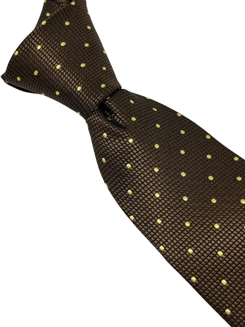 Chocolate coffee brown tie with light yellow pin spots in a subtle squared pattern