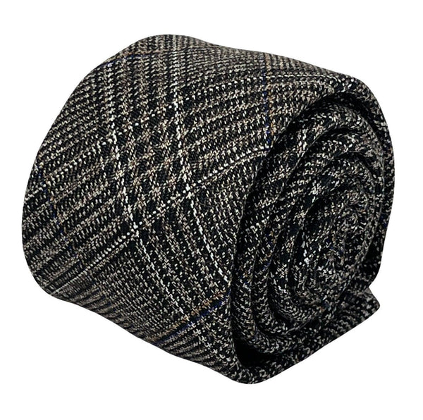 Coffee brown tweed wool check slim tie
