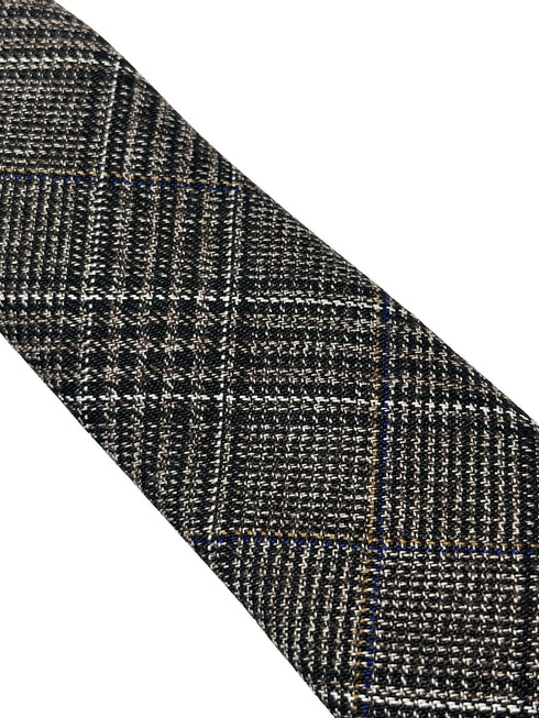 Coffee brown tweed wool check slim tie
