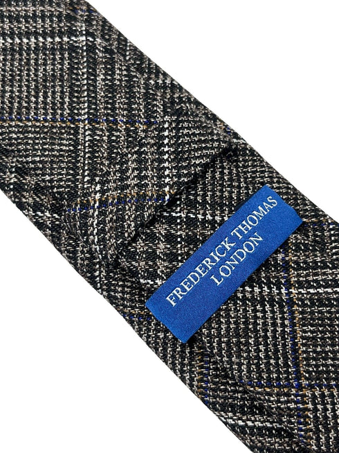 Coffee brown tweed wool check slim tie
