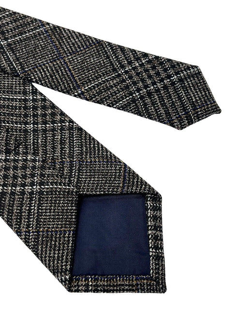 Coffee brown tweed wool check slim tie