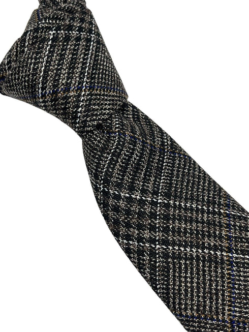 Coffee brown tweed wool check slim tie