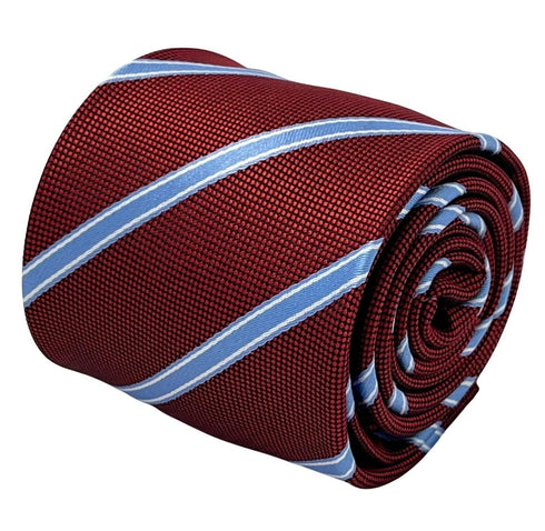 Maroon tie with light blue stripe