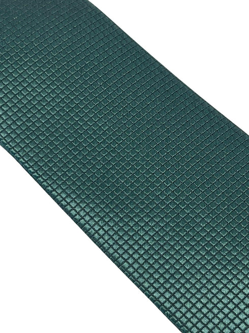 Dark forest pine green silky tie with subtle squared pattern