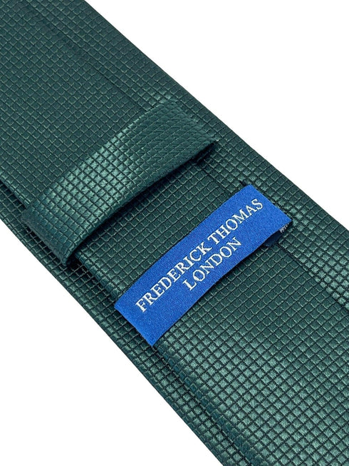 Dark forest pine green silky tie with subtle squared pattern