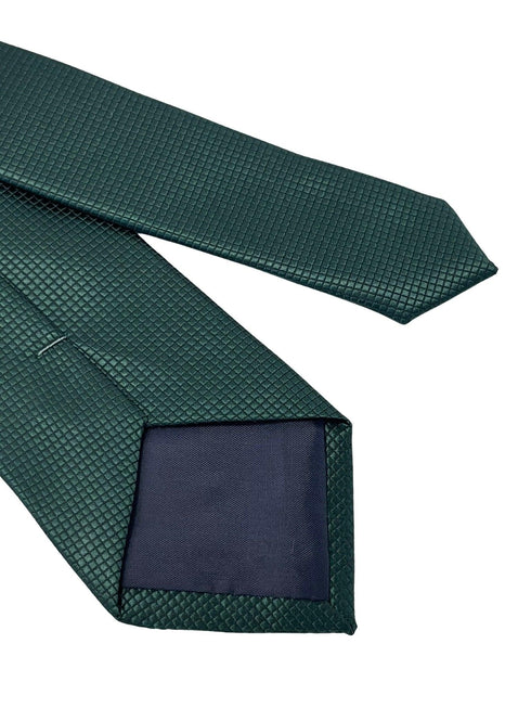 Dark forest pine green silky tie with subtle squared pattern