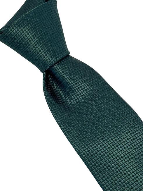 Dark forest pine green silky tie with subtle squared pattern