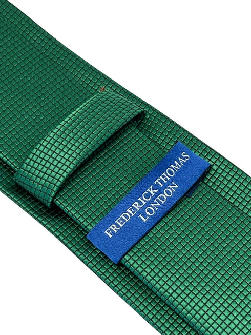 emerald green silky tie with subtle squared design