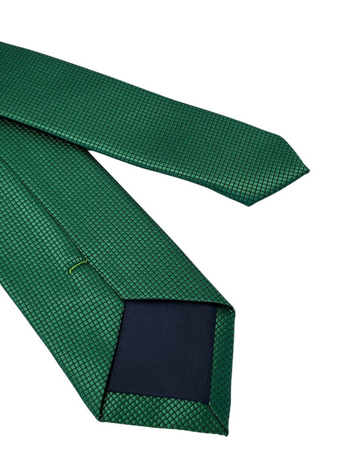 emerald green silky tie with subtle squared design