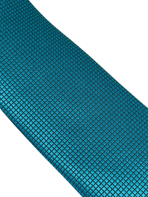 teal turquoise green silky tie with subtle squared design