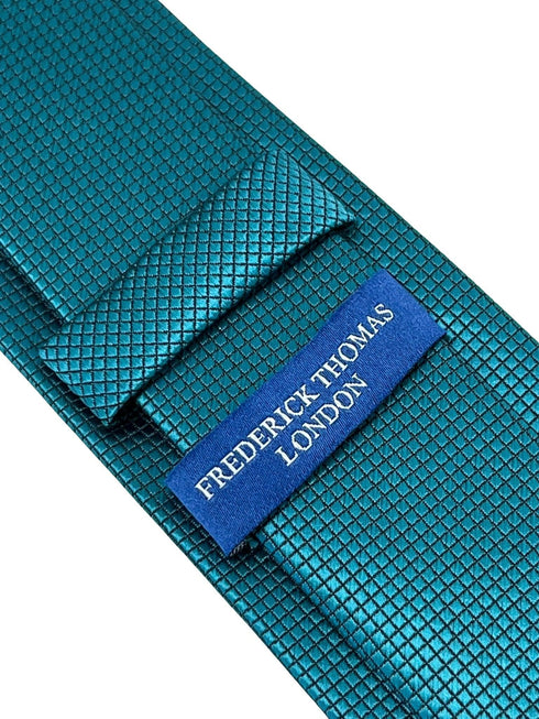 teal turquoise green silky tie with subtle squared design
