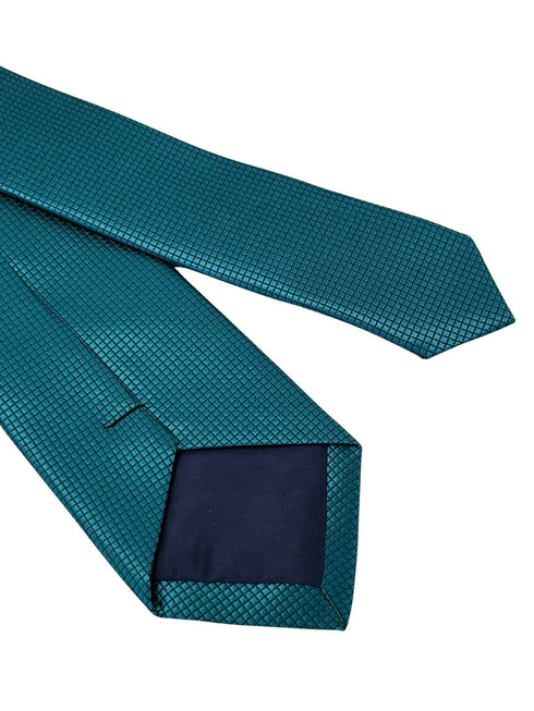 teal turquoise green silky tie with subtle squared design