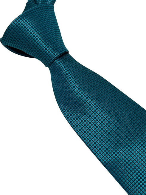 teal turquoise green silky tie with subtle squared design