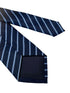 dark navy blue tie with light pale blue stripe
