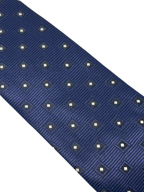 dark blue navy tie with geometric square design