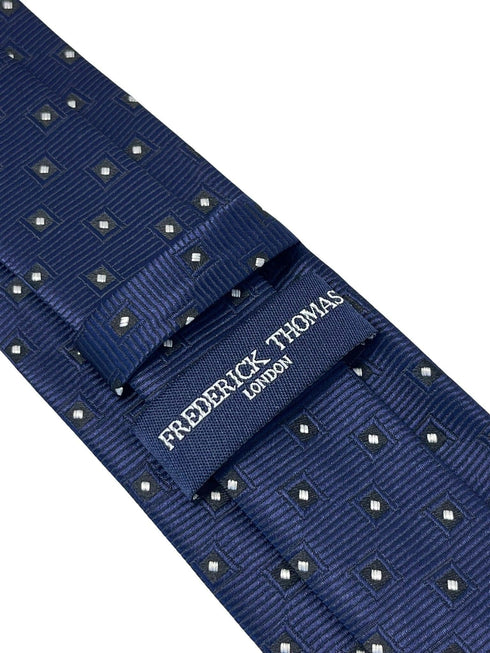 dark blue navy tie with geometric square design