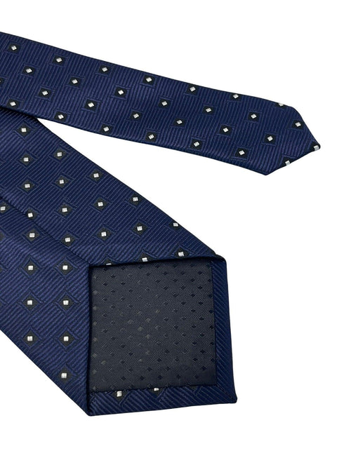 dark blue navy tie with geometric square design