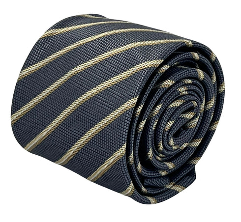 grey tie with honeycomb pattern & bronze stripe