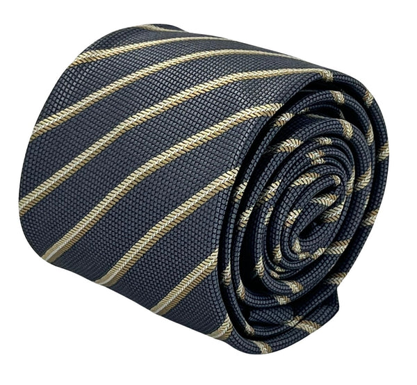 grey tie with honeycomb pattern & bronze stripe