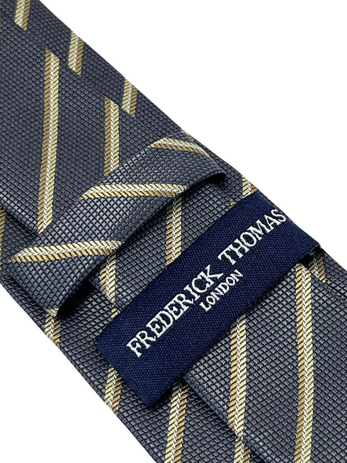 grey tie with honeycomb pattern & bronze stripe
