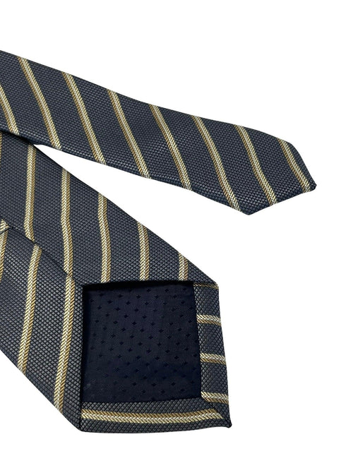 grey tie with honeycomb pattern & bronze stripe