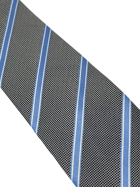 grey tie with light blue thin stripe