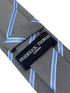 grey tie with light blue thin stripe