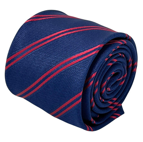 dark navy blue tie with double red stripe