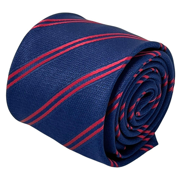 dark navy blue tie with double red stripe