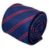 dark navy blue tie with double red stripe