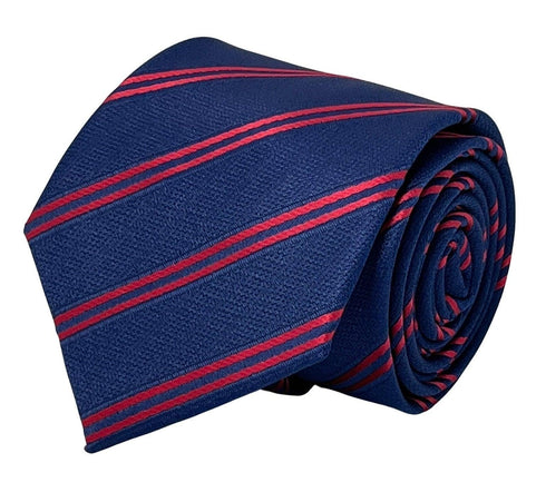 dark navy blue tie with double red stripe