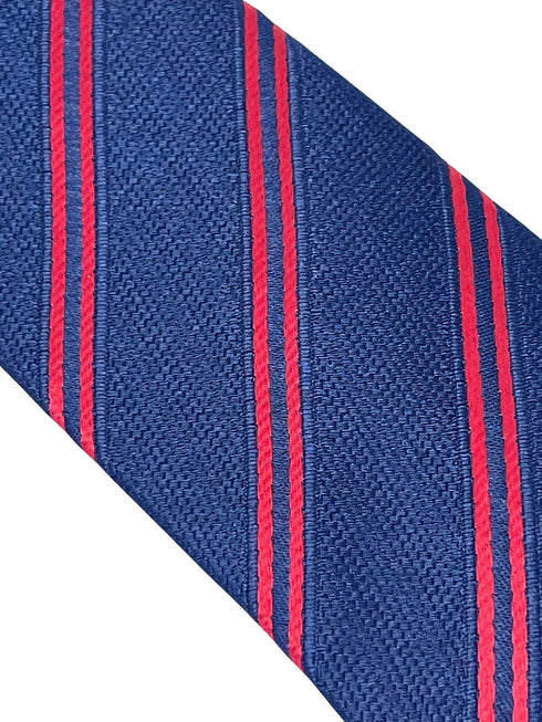 dark navy blue tie with double red stripe
