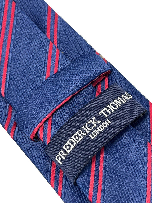 dark navy blue tie with double red stripe