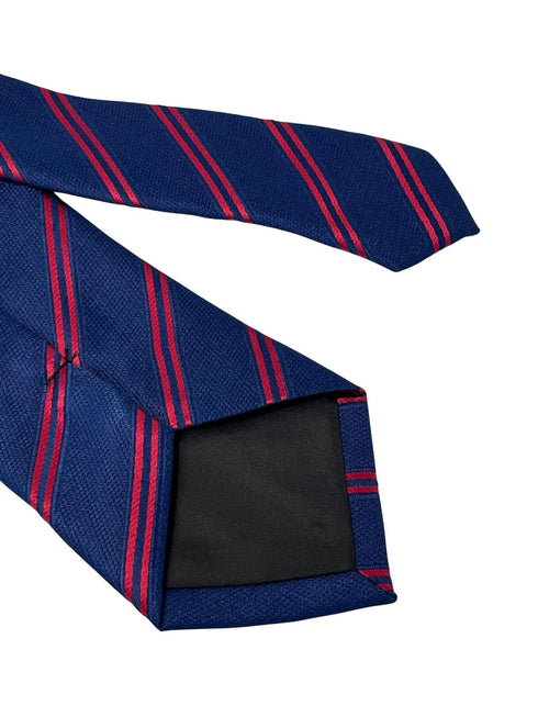 dark navy blue tie with double red stripe